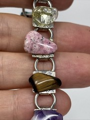 Vintage Link Semi Precious Gem Stone Polished Rocks Clasp Bracelet nuggets