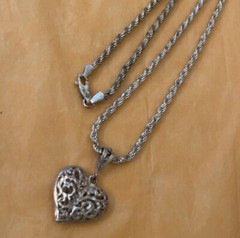❤️VTG FAS 925 THICK ROPE CHAIN WITH 925 HEART PENDANT 11-1/2” HANG CHAIN 20g