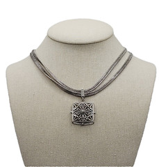 Napier Two Chain with Square Floral Filigree Ornate Silver Tone Pendant Necklace