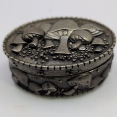 Vtg JJ Jonette Pewter Mushroom Trinket Box Brooch Pin Matching Earrings Signed