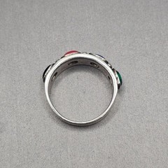 Vintage Sterling Silver Multi Gemstone Ring Size 7.75 Lapis Malachite Coral Onyx