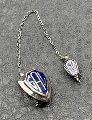 Vintage GAL Blue Enamel Sterling Silver Shield Crest Safety Pin Brooch Chain