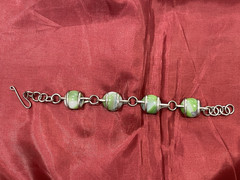 Vintage Green Satin Glass Bead Bracelet Sterling Clasp