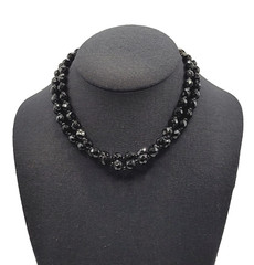 Black Glass Bead Necklace Double Strand West Germany Vintage 1950 1960s 16 Inch