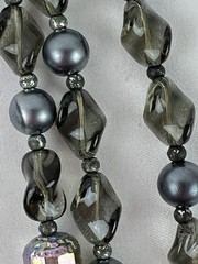 Vintage Crown Trifari 3 Strand Gray Black Iridescent Irregular Beaded Necklace
