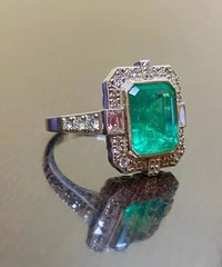 Art Deco Style Emerald Lab Created Diamond Vintage Engagement 14K Gold Over Ring