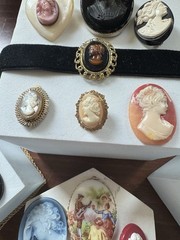 Vtg To Now Costume Jewelry Lot Cameos 21 Pieces Some Signed Carved Shell Germany