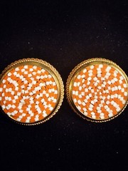 Mosaic Italian Clip Earrings Orange and White