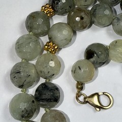 Necklace Green Prehnite Gold Vermeil Clasp Spacer Beads 24” 10mm Faceted Beads