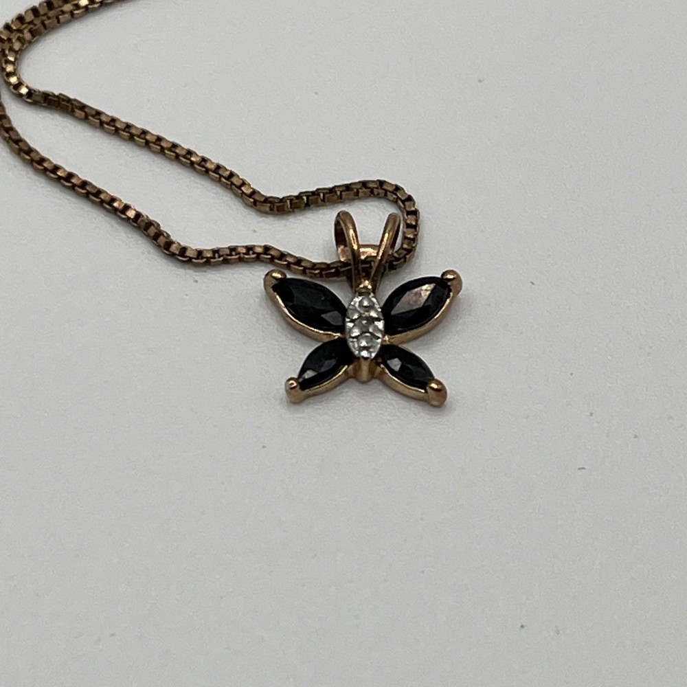 Vintage Gold Vermeil Sterling Silver Black Onyx Butterfly Necklace 18″ 2.8g