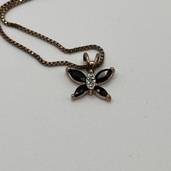 Vintage Gold Vermeil Sterling Silver Black Onyx Butterfly Necklace 18″ 2.8g
