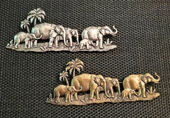 JJ Jonette ELEPHANT FAMILY WALK Pins Brooches – Silvertone & Bronze – Set of TWO