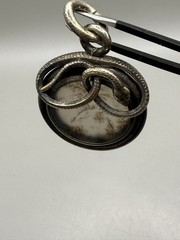 Antique Victorian Sterling Silver Snake Serpent Dendritic Agate Pendant