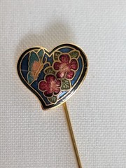 Vintage Gold Toned Floral Cloisonne Pin Brooch 3 inches