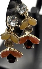 JJG Vtg Clip Dangle Earrings Rhinestone Leaf Drop MCM Mark Beautiful Unique