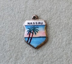 Vintage Sterling Silver Charm Bahamas Travel Shield Palm Tree Ocean Enameled