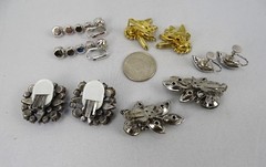 Lot of 5 pr Vintage Rhinestone Earrings, 4 Clip-on, 1 Screw-back Various Colors
