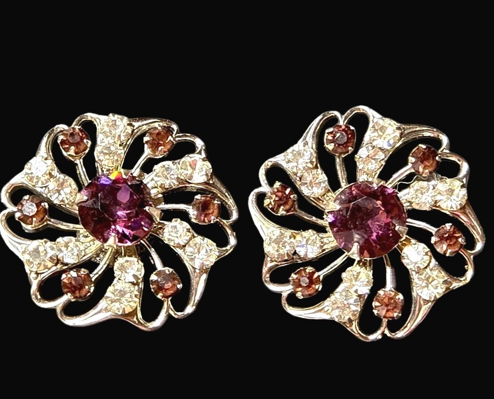 Gorgeous Purple And Clear Rhinestone Silverton Pierced Earrings See All Photos