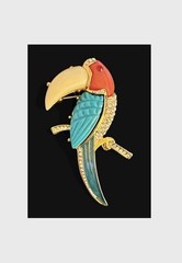 Vintage Hattie Carnegie Toucan Brooch Faux Coral Turquoise Resin Bird Pin Enamel