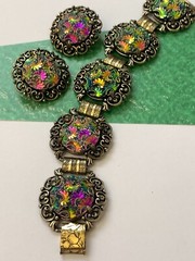 Vintage 1950s JUDY LEE Bracelet and Earrings Set Iridescent Carnival Glass Rare