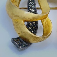 Vintage JUDITH JACK Brooch Sterling Silver Marcasite & Gold Plated Metal 3” Pin