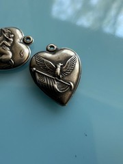 Vintage WWII Sterling Silver Eagle American Flag Jockey Puffy Heart Charm 1.9g