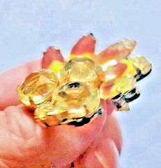 Vtg Two Tone Yellow Orange Rhinestone Brooch Pin Prong Jewelry Sm Gold Tone