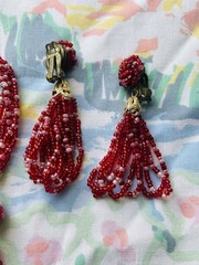 Vintage Red Glass Necklace And Earring Set Seed Bead Japan 1940s/1950s Read