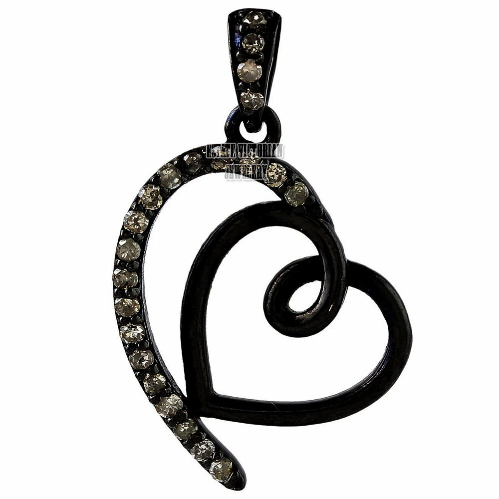 0.60ctw Genuine Old Mine Rose Cut Diamond Silver Victorian Heart Pendant Jewelry