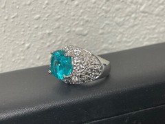 925 Sterling Silver vintage cocktail ring .5” aquamarine Ring 8 ornate MCM domed