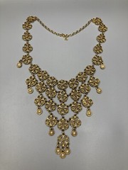 GOLDETTE Fancy VTG Gold Tone Faux Pearl Waterfall Bib Necklace Stunning 16-18in