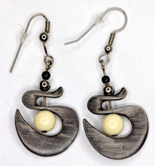 Modern Dangle Drop Earrings Abstract Pewter Metal Swirl Pierced