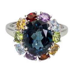 London Blue Topaz Multicolor Gemstone Gemstone 925 Sterling Silver Ring Sz 8.75