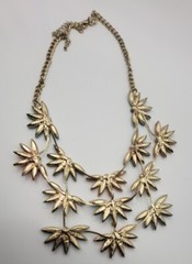 Vintage Flowers Beaded Bib Gold Tone Necklace Petals Of Teal Blue Orange White