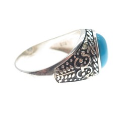 925 Sterling Silver Vintage Sleeping Beauty Turquoise Gem Ethnic Ring Size 11.25