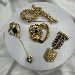 Three Mixed Vtg Gold Toned Brooches and One Pon.See pics.