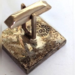 Vintage Estate Signed Sterling Silver Abalone Inlay Square Cuff Links