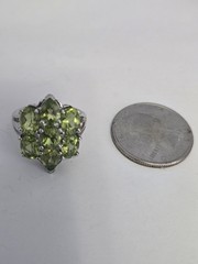 Sterling Silver .925 Manchurian PERIDOT pear Oval Stones Rhodium Coated Sz.5.75