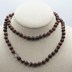 Jasper Stone Varied Brown Hues Hand Knotted Beaded Over the Head Necklace 30 In