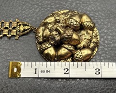 Vintage Victorian Revival Huge Acorn Pendant Necklace Book Chain 18” Unique!
