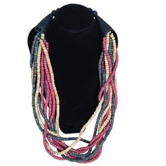 Vintage Multi Strand Beaded Necklace Signed Casual Corner Boho Tribal Wood Beads