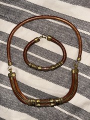 Alexis Birk Necklace Choker 1970s Brass Copper Leather Tribal Sculpture Bracelet