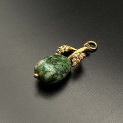 Vintage British 15CT 15K Yellow Gold Pearl Green Stone Pendant