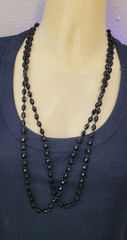 Austria Signed Vintage Black Faceted Glass Necklace 58” Long Opera Length