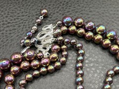 Vintage Rainbow Oil Slick Bead 3 Multi Strand Statement Layered Necklace