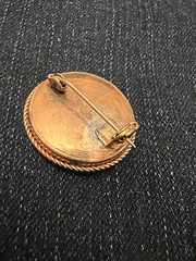 Antique Gold Tone Metal Young Child Curly Haired Photograph Pin Brooch