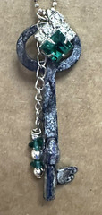 Vintage Key Necklace with Green Stones & Chain Included Newly Made by Artist