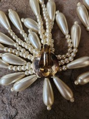 Vtg Glamorous Cha Cha Statement Burst Earrings Faux Pearl Cluster Fringe Clip On