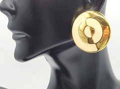 Geometric Mismatch Metal Cream Enamel Gold Tone Round Career Pierced Earrings