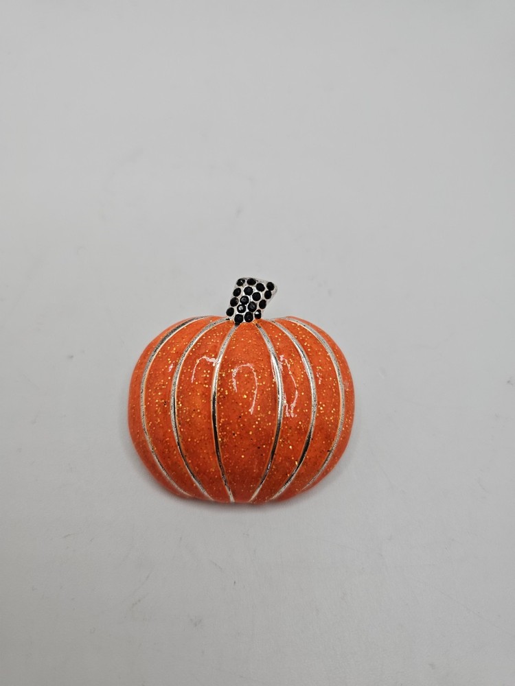 Enameled Rhinestone Pumpkin Brooch Pendant Fall Halloween Brooch